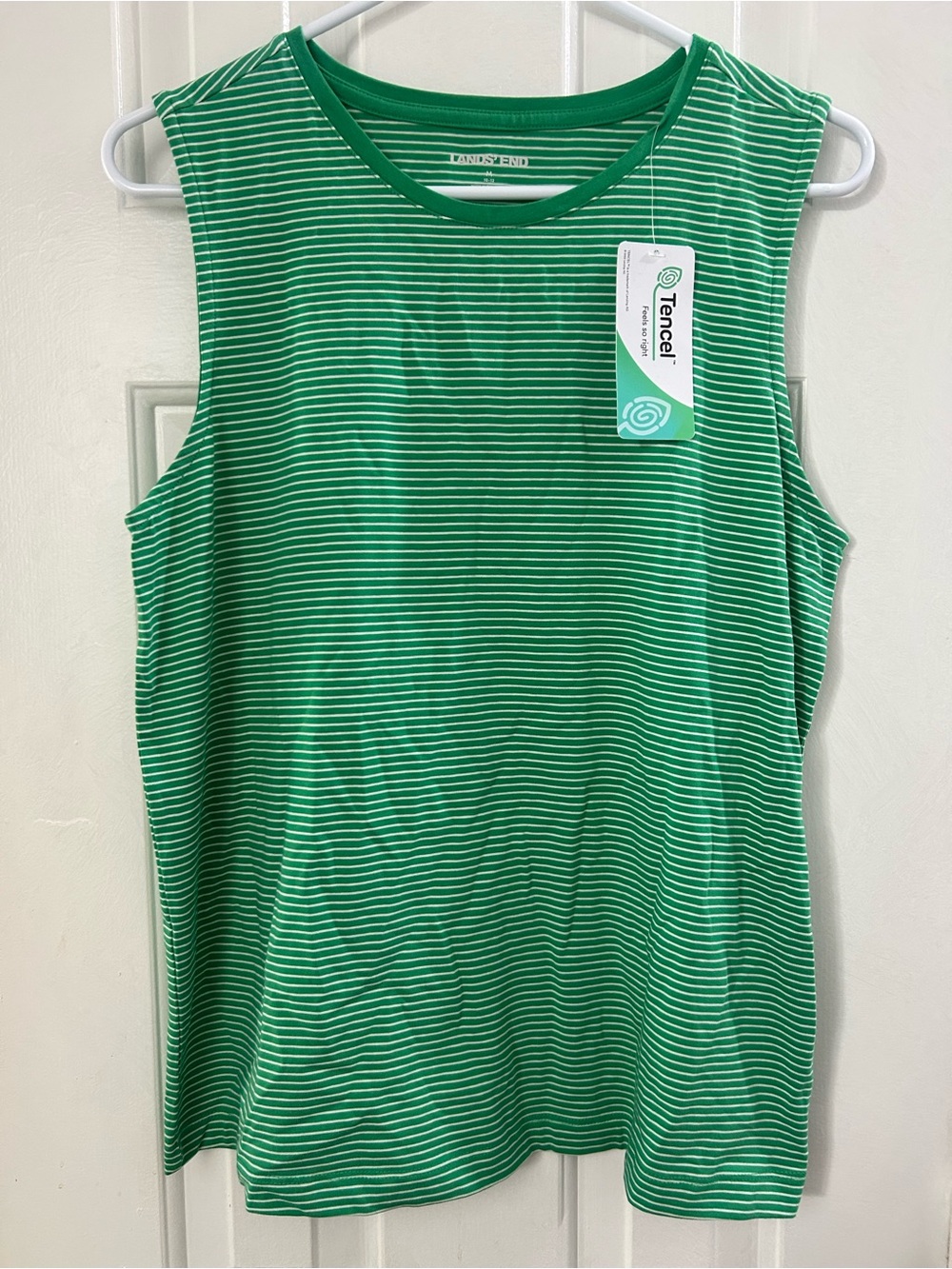 NWT Lands' End Tencel Soft Knit Green Striped Sleeveless Tank Top M - Picture 2 of 5